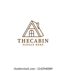 Traditional triangle cabin house logo design vector in brown color