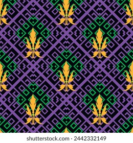 Traditional tribal ethnic greek meanders floral seamless pattern. Vector ornamental greek background. Elegant repeat backdrop. Ccolorful geometric ornaments. Modern abstract design. Endless texture.