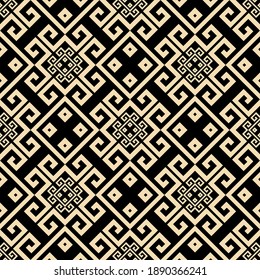 Traditionelles ethnisches Muster im Stammesstil. Vektorgrafikgrauer Hintergrund. Elegante Wiederholung von Deco-Hintergrund. Goldene geometrische Ornamente. Modernes, symmetrisches abstraktes Design. Endlose Textur.