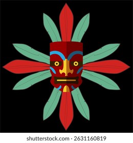Traditional Tribal Mask with Feathers Symbol of Ancient Cultural Heritage. VECTOR ILLUSTRATOR