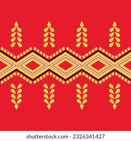 Traditional tribal or Modern native ikat
pattern. Geometric ethnic red background and yellow for pattern seamless design or wallpaper, fabric,carpet,pillow case,curtain and salong style thai.