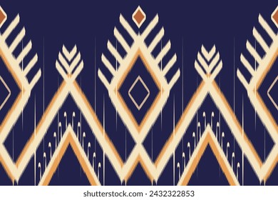 traditional tribal motifs pattern in orange and white hues against a dark background, symmetry and geometric shapes. Ikat geometric folklore ornament with diamonds. Seamless striped pattern ethnic 