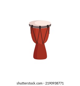Traditional tribal percussion drum instrument, flat cartoon vector illustration isolated on white background. Drums musical instrument for playing authentic music.
