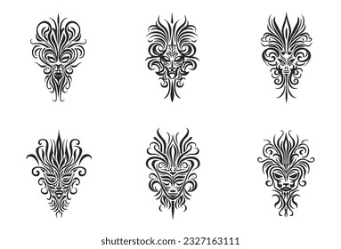 traditional tribal tattoo face motif, traditional ethnic tattoo vector