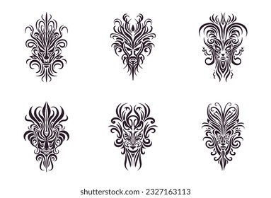 traditional tribal tattoo face motif, traditional ethnic tattoo vector