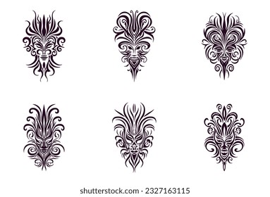 traditional tribal tattoo face motif, traditional ethnic tattoo vector