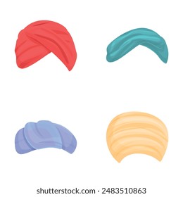 Traditional turban icons set cartoon vector. Indian and arabic hat. Oriental culture, ethnic clothes
