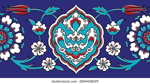 Traditional Turkish ceramic tile pattern. Inspired by Ottoman , ornamental Islamic motif for decorative design, wallpaper, textile and cultural projects.