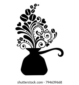 Traditional Turkish Coffee Pot isolated on a white background.  Template for restaurant's Menu, cafe, bar, coffeehouse. Vector illustration.