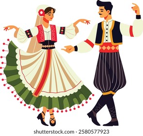 Traditional Turkish Dancer Couple Cartoon