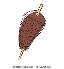 Traditional Turkish doner kebab illustration, showcasing flavorful, juicy meat on a skewer. Great for Turkish cuisine or street food themes.