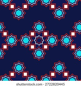 Traditionelles türkisches geometrisches Muster mit achtzackigen Sternen in den Farben Rot und Blau