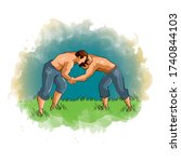 Traditional Turkish oil wrestlers wrestle on the grass