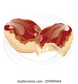 Traditional Turkish pastries isolated on a plate. Vector illustration.