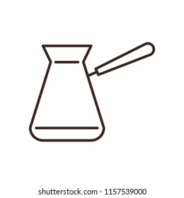 Traditional turkish pot for coffee linear icon. Cafe and restaurant menu design. Coffee house outline vector pictogram. Coffee shop or coffee maker logo. Equipment for cafeteria and barista.