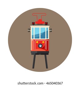 Traditional turkish public tram icon in cartoon style on a white background