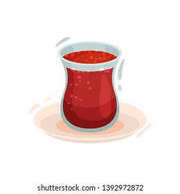 Traditional Turkish tea in a glass cup. Vector illustration on white background.