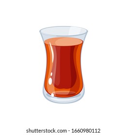 Traditional Turkish tea glass. Vector illustration cartoon flat icon isolated on white.