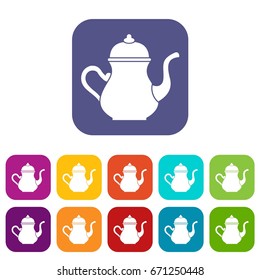 Traditional Turkish teapot icons set vector illustration in flat style In colors red, blue, green and other