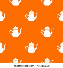 Traditional Turkish teapot pattern repeat seamless in orange color for any design. Vector geometric illustration