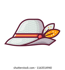 Traditional Tyrolean German felt hat. Grey vintage Oktoberfest bavarian cap in line art style.