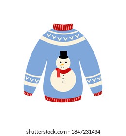 Traditional ugly Christmas sweater vector illustration isolated on white background. Knitted winter jumpers 