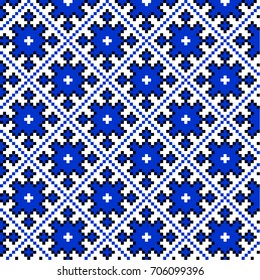 Traditional Ukraine pattern. Red and black patterns isolated on white. Handmade ethnic pattern. blue 