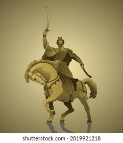 Carácter tradicional ucraniano. Cosacos. Ilustración vectorial. Cosaco ucraniano monta un caballo
