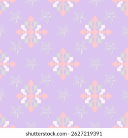 Traditional Ukrainian cross-stitch Detailed vector Illustration for textile printing design, on pixels pastel colors tones