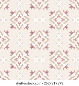 Traditional Ukrainian cross-stitch Detailed vector Illustration for textile printing design, on pixels pastel colors tones