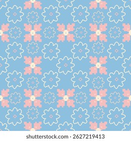 Traditional Ukrainian cross-stitch Detailed vector Illustration for textile printing design, on pixels pastel colors tones