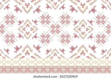 Traditional Ukrainian cross-stitch Detailed vector Illustration for textile printing design, on pixels brown tones