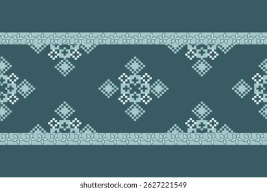 Traditional Ukrainian cross-stitch Detailed vector Illustration for textile printing design, on pixels green tones