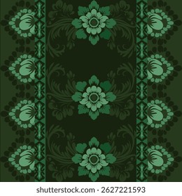 Traditional Ukrainian cross-stitch Detailed vector Illustration for textile printing design, on pixels green tones