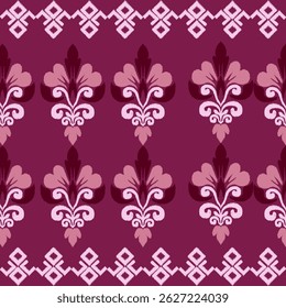Traditional Ukrainian cross-stitch Detailed vector Illustration for textile printing design, on pixels pink tones