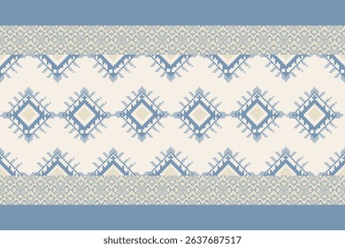 Traditional Ukrainian cross-stitch Detailed vector Illustration for textile printing design, on pixels pastel colors tones