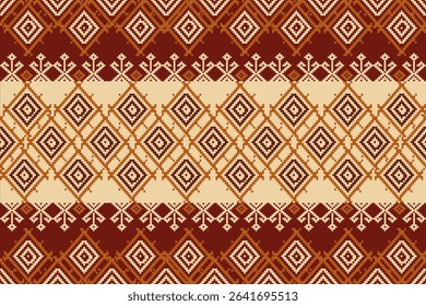 Traditional Ukrainian cross-stitch Detailed vector Illustration for textile printing design, on pixels brown tones