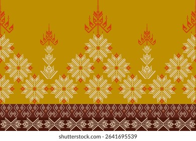 Traditional Ukrainian cross-stitch Detailed vector Illustration for textile printing design, on pixels brown tones