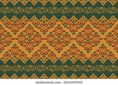 Traditional Ukrainian cross-stitch Detailed vector Illustration for textile printing design, on pixels brown tones