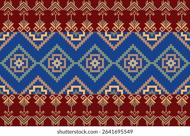 Traditional Ukrainian cross-stitch Detailed vector Illustration for textile printing design, on pixels brown tones