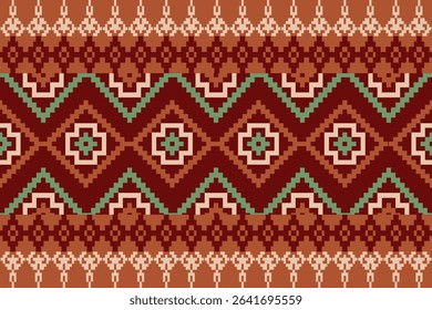 Traditional Ukrainian cross-stitch Detailed vector Illustration for textile printing design, on pixels brown tones