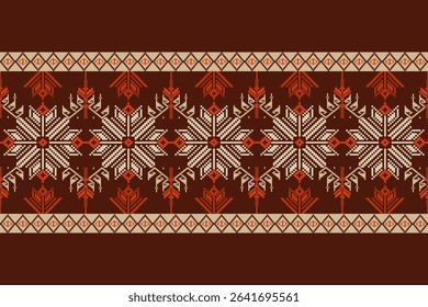 Traditional Ukrainian cross-stitch Detailed vector Illustration for textile printing design, on pixels brown tones