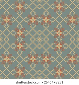 Traditional Ukrainian cross-stitch Detailed vector Illustration for textile printing design, on pixels pastel tones