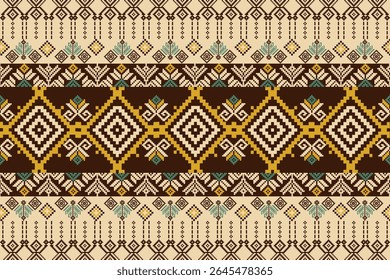 Traditional Ukrainian cross-stitch Detailed vector Illustration for textile printing design, on pixels pastel tones