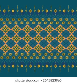 Traditional Ukrainian cross-stitch Detailed vector Illustration for textile printing design, on pixels. 