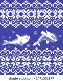 Traditional Ukrainian
Cross-Stitch Embroidery - Detailed Vector
Illustration for Textile Print Design, Loma Fish