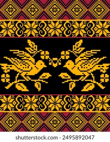 Traditional Ukrainian
Cross-Stitch Embroidery - Detailed Vector
Illustration for Textile Print Design, animal pixel