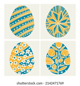 Traditional  Ukrainian Easter eggs set coloring in floral and geometric peasant style. Vector file for print, cut, sublimation.