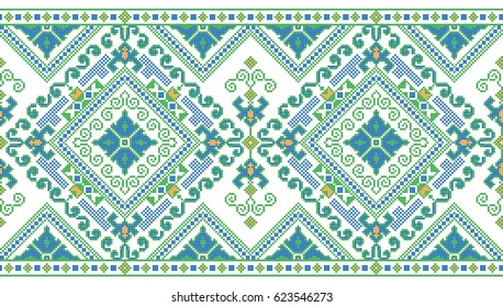 Traditional Ukrainian folk art knitted embroidery pattern.