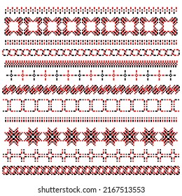 Traditional Ukrainian knitted embroidery art, ethnic border ornament vyshyvanka